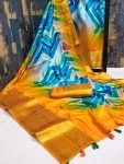 FANCY ART SILK PRINTED JACQUARD BOREDR SAREE WITH UNSTITCHED BLOUSE PARTY WEAR WHOLESALE PRICE ETHNMIC GARMENT (3)