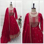 FANCY CHINON EMBROIDERY SEQUENCE WORK GOWN BOTTOM WITH DUPATTA PARTY WEAR WHOLESALE PRICE ETHNIC GARMENT (7)