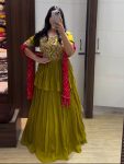 FANCY CHINON EMBROIDERY WORK TOP LEHENGA WITH DUPATTA PARTY WEAR WHOLESALE PRICE ETHNIC GARMENT (5)