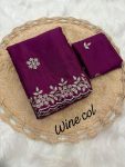 FANCY CHINON SEQUENCE EMBROIDERY WORK SAREE WITH UNSTITCHED BLOUSE FESTIVAL WEAR WHOLESALE PRICE ETHNIC GARMENT (5)