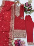 FANCY CHINON SEQUENCE EMBROIDERY WORK TOP BOTTOM WITH DUPATTA PARTY WEAR WHOLESALE PRICE ETHNIC GARMENT (3)