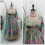 FANCY CHINON SILK DIGITAL PRINT EMBROIDERY SEQUENCE WORK GOWN BOTTOM WITH DUPATTA PARTY WEAR WHOLESALE PRICE ETHNIC GARMENT (5)