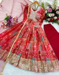 FANCY CHINON SILK DIGITAL PRINT EMBROIDERY SEQUENCE WORK GOWN BOTTOM WITH DUPATTA PARTY WEAR WHOLESALE PRICE ETHNIC GARMENT (6)