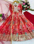 FANCY CHINON SILK DIGITAL PRINT EMBROIDERY SEQUENCE WORK GOWN BOTTOM WITH DUPATTA PARTY WEAR WHOLESALE PRICE ETHNIC GARMENT (6)