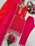 FANCY CHINON SILK DIGITAL PRINTED EMBROIDERY WORK TOP BOTTOM WITH DUPATTA PARTY WEAR WHOLESALE PRICE ETHNIC GARMENT (1)