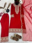 FANCY CHINON SILK EMBROIDERY CODING DORI-SEQUENCE WORK TOP BOTTOM WITH DUPATTA FESTIVAL WEAR WHOLESALE PRICE ETHNIC GARMENT (5)