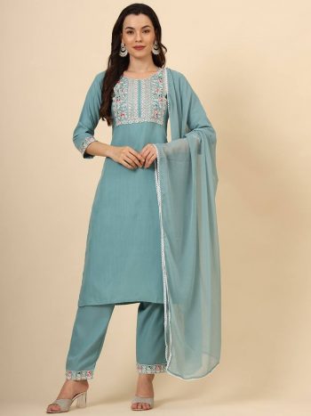 FANCY COTTON EMBROIDERY WORK TOP BOTTOM WITH DUPATTA SKY