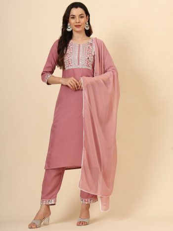 FANCY COTTON EMBROIDERY WORK TOP BOTTOM WITH DUPATTA PINK