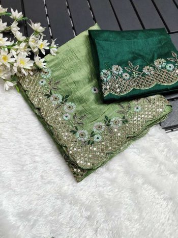 FANCY CRUSH EMBROIDERY BUTTA WORK SAREE WITH UNSTITCHED BLOUSE