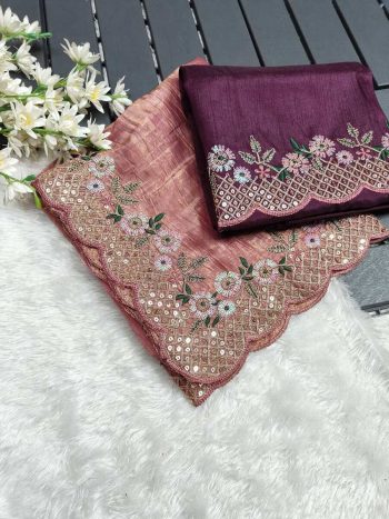 FANCY CRUSH EMBROIDERY BUTTA WORK SAREE WITH UNSTITCHED BLOUSE