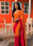 FANCY GEORGETTE WITH ORANGE WITH DARK RANI PADDING DESIGN WORK READY TO WEAR SAREE WITH UNSTITCHE DBLOUSE PARTY WEAR WHOLESALE PRICE ETHNIC GARMENT (6).jpg