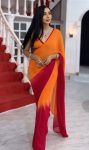 FANCY GEORGETTE WITH ORANGE WITH DARK RANI PADDING DESIGN WORK READY TO WEAR SAREE WITH UNSTITCHE DBLOUSE PARTY WEAR WHOLESALE PRICE ETHNIC GARMENT (6).jpg