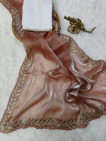 FANCY JIMMY CHOO DIAMOND 
 SEQUENCE THREAD EMBROIDERY WORK SAREE WITH UNSTITCHED BLOUSE BROWN