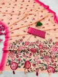 FANCY LINEN SILK COTTON PRINTED SAREE WITH UNSTITCHED BLOUSE PARTY WEAR WHOLESALE PRICE ETHNIC GARMENT (1)