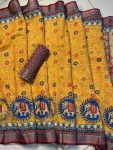 FANCY LINEN SILK WEAVING ZARI WORK SAREE WITH UNSTITCHED BLOUSE FESTIVAL WEAR WHOLESALE PRICE ETHNIC GARMENT 1 (2)