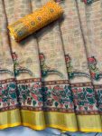 FANCY LINEN SILK WEAVING ZARI WORK SAREE WITH UNSTITCHED BLOUSE FESTIVAL WEAR WHOLESALE PRICE ETHNIC GARMENT 2 (2)