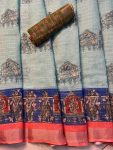 FANCY LINEN SILK WEAVING ZARI WORK SAREE WITH UNSTITCHED BLOUSE FESTIVAL WEAR WHOLESALE PRICE ETHNIC GARMENT (1)