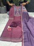 FANCY MUSLIN NECK HAND WORK TOP BOTTOM WITH DUPATTA CASUAL WEAR WHOLESALE PRICE ETHNIC GARMENT (3)