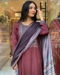 FANCY MUSLIN NECK HAND WORK TOP BOTTOM WITH DUPATTA CASUAL WEAR WHOLESALE PRICE ETHNIC GARMENT (3)