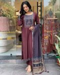 FANCY MUSLIN NECK HAND WORK TOP BOTTOM WITH DUPATTA CASUAL WEAR WHOLESALE PRICE ETHNIC GARMENT (3)