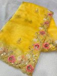 FANCY ORGANZA EMBROIDERY SEQUENCE WORK SAREE WITH UNSTITCHED BLOUSE PARTY WEAR WHOLESALE PRICE ETHNIC GARMENT (4)