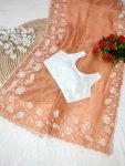 FANCY ORGANZA EMBROIDERY THREAD AND CUT WORK SAREE WITH UNSTITCHED BLOUSE FESTIVAL WEAR WHOLESALE PRICE ETHNIC GARMENT (1)