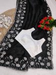 FANCY ORGANZA EMBROIDERY THREAD AND CUT WORK SAREE WITH UNSTITCHED BLOUSE FESTIVAL WEAR WHOLESALE PRICE ETHNIC GARMENT (3)