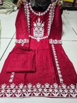 FANCY RAYON COTTON CHIKANKARI EMBROIDERY WORK KURTI WITH PALAZZO PARTY WEAR WHOLESALE PRICE ETHNIC GARMENT (5)