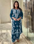 FANCY RAYON LAKHNAVI WORK KURTI PALAZZO SET CASUAL WEAR WHOLESALE PRICE ETHNIC GARMENT (6)