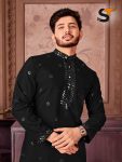 FANCY ROMAN SILK EMBROIDERY SEQUENCE WORK MENS KURTA PAJAMA FESTIVAL WEAR WHOLESALE PRICE ETHNIC GARMENT (10)