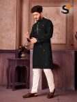 FANCY ROMAN SILK EMBROIDERY SEQUENCE WORK MENS KURTA PAJAMA FESTIVAL WEAR WHOLESALE PRICE ETHNIC GARMENT (10)