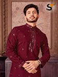 FANCY ROMAN SILK EMBROIDERY SEQUENCE WORK MENS KURTA PAJAMA FESTIVAL WEAR WHOLESALE PRICE ETHNIC GARMENT (2)