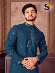 FANCY ROMAN SILK EMBROIDERY SEQUENCE WORK MENS KURTA PAJAMA FESTIVAL WEAR WHOLESALE PRICE ETHNIC GARMENT (7)