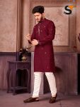 FANCY ROMAN SILK EMBROIDERY SEQUENCE WORK MENS KURTA PAJAMA FESTIVAL WEAR WHOLESALE PRICE ETHNIC GARMENT (2)
