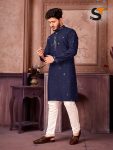 FANCY ROMAN SILK EMBROIDERY SEQUENCE WORK MENS KURTA PAJAMA FESTIVAL WEAR WHOLESALE PRICE ETHNIC GARMENT (11)