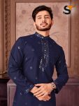 FANCY ROMAN SILK EMBROIDERY SEQUENCE WORK MENS KURTA PAJAMA FESTIVAL WEAR WHOLESALE PRICE ETHNIC GARMENT (11)