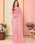 FANCY SOFT GEORGETE PINK FLOARL PRINTED 1 MINUTE SAREE WITH UNSTITCHED BLOUSE PARTY WEAR WHOLESALE PRICE ETHNIC GARMENT (2)