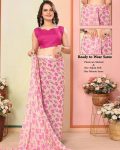 FANCY SOFT GEORGETE PINK FLOARL PRINTED 1 MINUTE SAREE WITH UNSTITCHED BLOUSE PARTY WEAR WHOLESALE PRICE ETHNIC GARMENT (2)