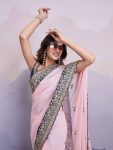 FANCY SOFT ORGANZA EMBROIDERY WORK SAREE WITH UNSTITCHED BLOUSE PARTY WEAR WHOLESALE PRICE ETHNIC GARMENT (7)