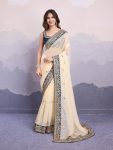 FANCY SOFT ORGANZA EMBROIDERY WORK SAREE WITH UNSTITCHED BLOUSE PARTY WEAR WHOLESALE PRICE ETHNIC GARMENT (4)