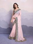 FANCY SOFT ORGANZA EMBROIDERY WORK SAREE WITH UNSTITCHED BLOUSE PARTY WEAR WHOLESALE PRICE ETHNIC GARMENT (7)