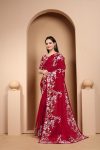 FANCY TABBY ORGANZA SILK EMBROIDERY LACE WORK SAREE WITH UNSTITCHED BLOUSE PARTY WEAR WHOLESALE PRICE ETHNIC GARMENT (2)