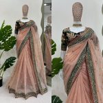 FANCY TWILL NET THREAD SEQUENCE WORK SAREE WITH UNSTITCHED BLOUSE PARTY WEAR WHOLESALE PRICE ETHNIC GARMENT (8)