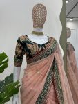 FANCY TWILL NET THREAD SEQUENCE WORK SAREE WITH UNSTITCHED BLOUSE PARTY WEAR WHOLESALE PRICE ETHNIC GARMENT (8)