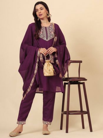 FANCY VICHITRA SILK EMBROIDERY WORK TOP BOTTOM WITH DUPATTA WINE
