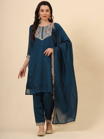 FANCY VICHITRA SILK EMBROIDERY WORK TOP BOTTOM WITH DUPATTA RAMA