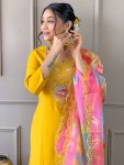 FANCY VISCOSE CHANDERI WITH SEQUENCE CODING EMBROIDERY WORK TOP BOTTOM WITH LACE BIOORDER DUPATTA PARTY WEAR WHOLESALE PRICE ETHNIC GARMENT (6)