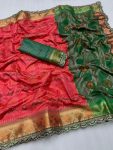 FASHIONABLE BANARASI SILK WEAVING EMBROIDERY LACE WORK SAREE WITH UNSTITCHED BLOUSE PARTY WEAR WHOLESALE PRICE ETHNIC GARMENT (1)