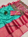 FASHIONABLE BANARASI SOFT SILK PRINTED JACQUARD BORDER SAREE WITH UNSTITCHED BLOUSE PARTY WEAR WHOLESALE PRICE ETHNIC GARMENT (2)