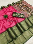 FASHIONABLE BANARASI SOFT SILK PRINTED JACQUARD BORDER SAREE WITH UNSTITCHED BLOUSE PARTY WEAR WHOLESALE PRICE ETHNIC GARMENT (9)